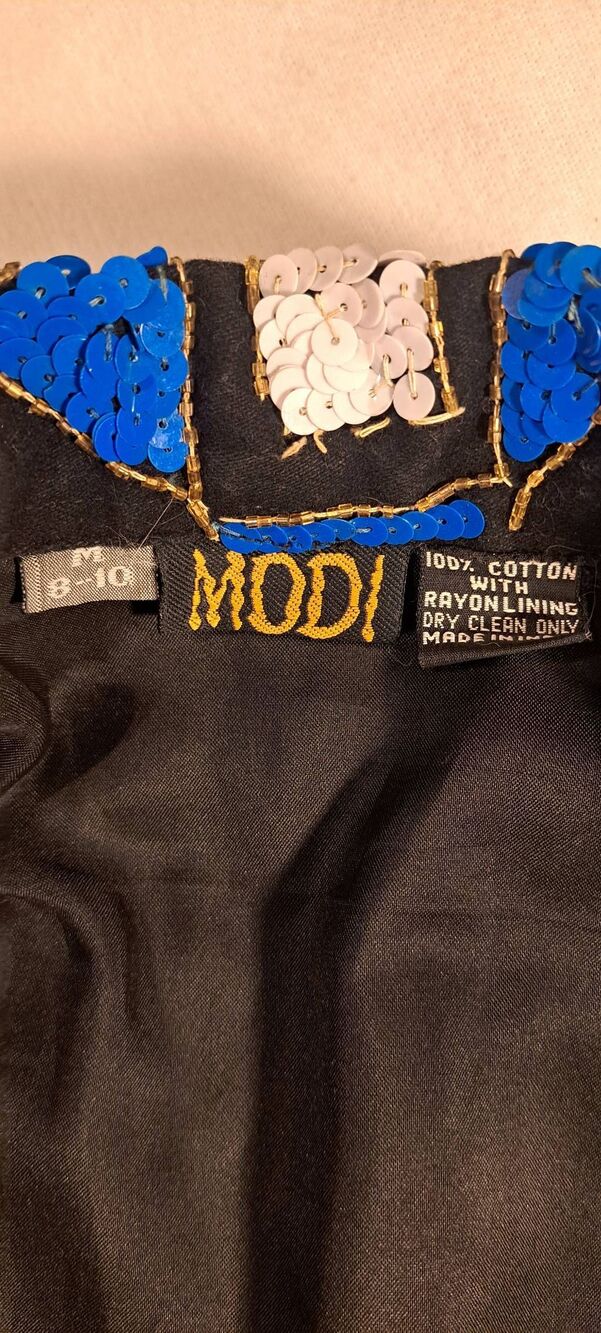 Vintage 80s MODI Sequin Beaded Jacket Size 8-10 Black Multicolor Geometric Cropp - Picture 4 of 8